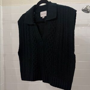 Pink Rose Textured Knit Cardigan in Dark Green